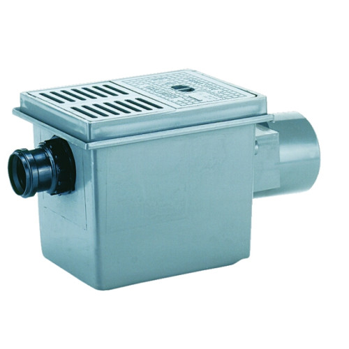 Basement drain DN110 horizontal with additional outlet DN50, with triple non-return valve, 2 x 180x125mm synthetic material Basement drain DN110 horizontal with additional outlet DN50, with triple non-return valve, 2 x 180x125mm synthetic material
